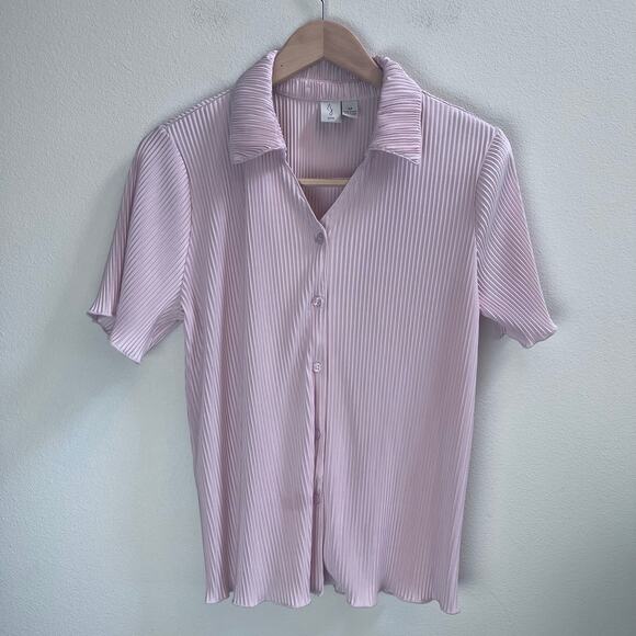Joie Light Pink Pleated Top Short Sleeve Button Up Shirt Women's Size M - Picture 1 of 6